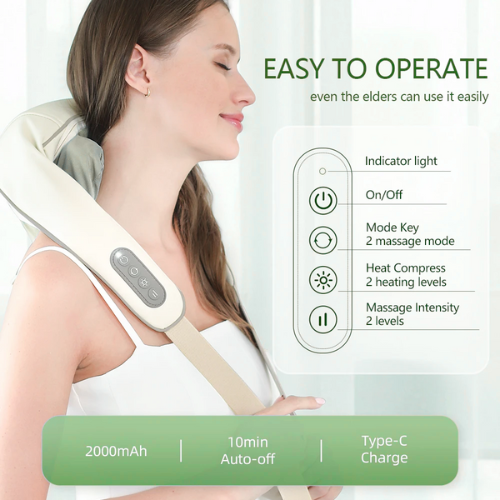26W Brushless Motor Neck and Shoulder Massager Wireless Shoulder and Back Kneading Massage Shawl Neck Masajeador